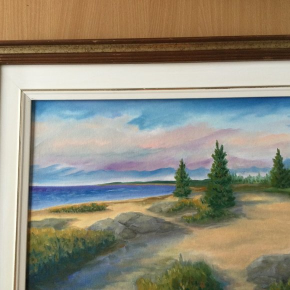 Original art painting on canvas board landscaping wood frame wall hanging signed - Picture 5 of 9